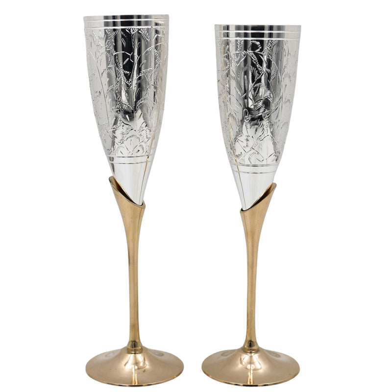 Handcrafted Brass Wine Glass Set of 2,  Traditional Peetal Goblet for Home, Pooja, Gifting & Royal Dining Decor, Silver, 9.5 Inch, 1 Piece