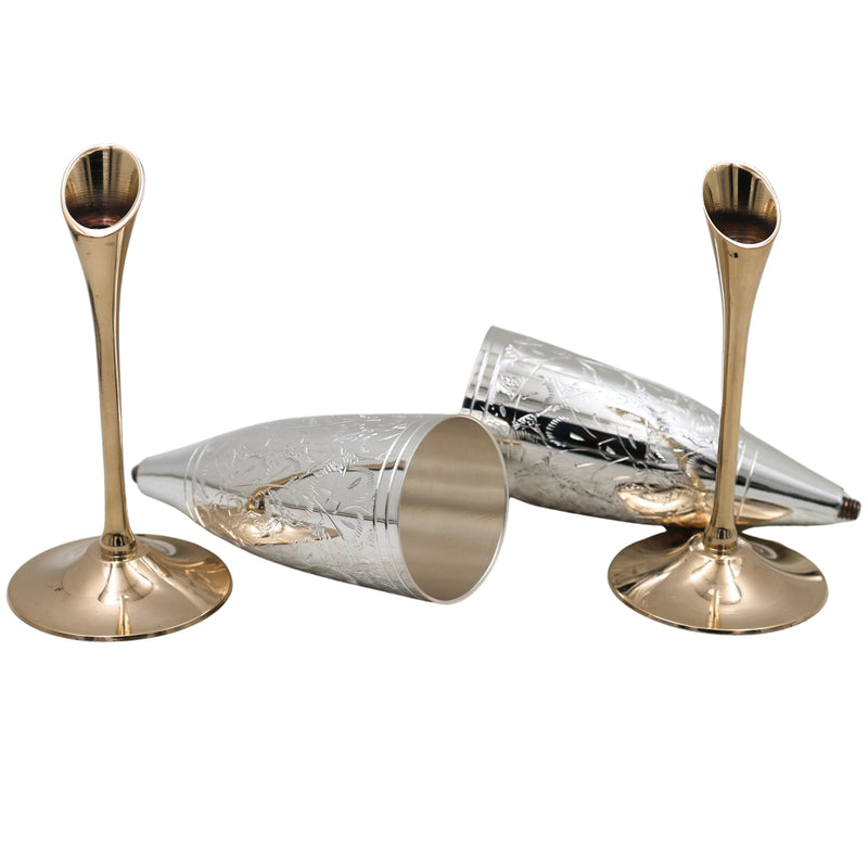 Handcrafted Brass Wine Glass Set of 2,  Traditional Peetal Goblet for Home, Pooja, Gifting & Royal Dining Decor, Silver, 9.5 Inch, 1 Piece