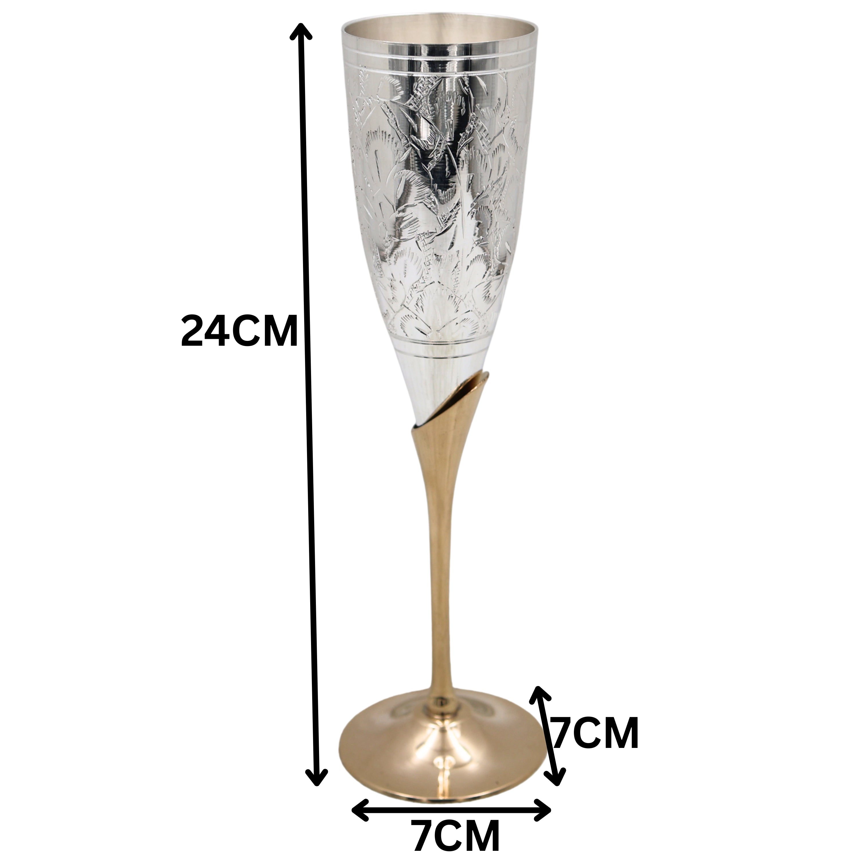 Handcrafted Brass Wine Glass Set of 2,  Traditional Peetal Goblet for Home, Pooja, Gifting & Royal Dining Decor, Silver, 9.5 Inch, 1 Piece