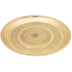 Handcrafted Traditional Brass Pooja Thali, Pure Brass Aarti Prayer Plate for Home Temple Worship & Gifting, Gold, 11.5 Inch, 1 Piece