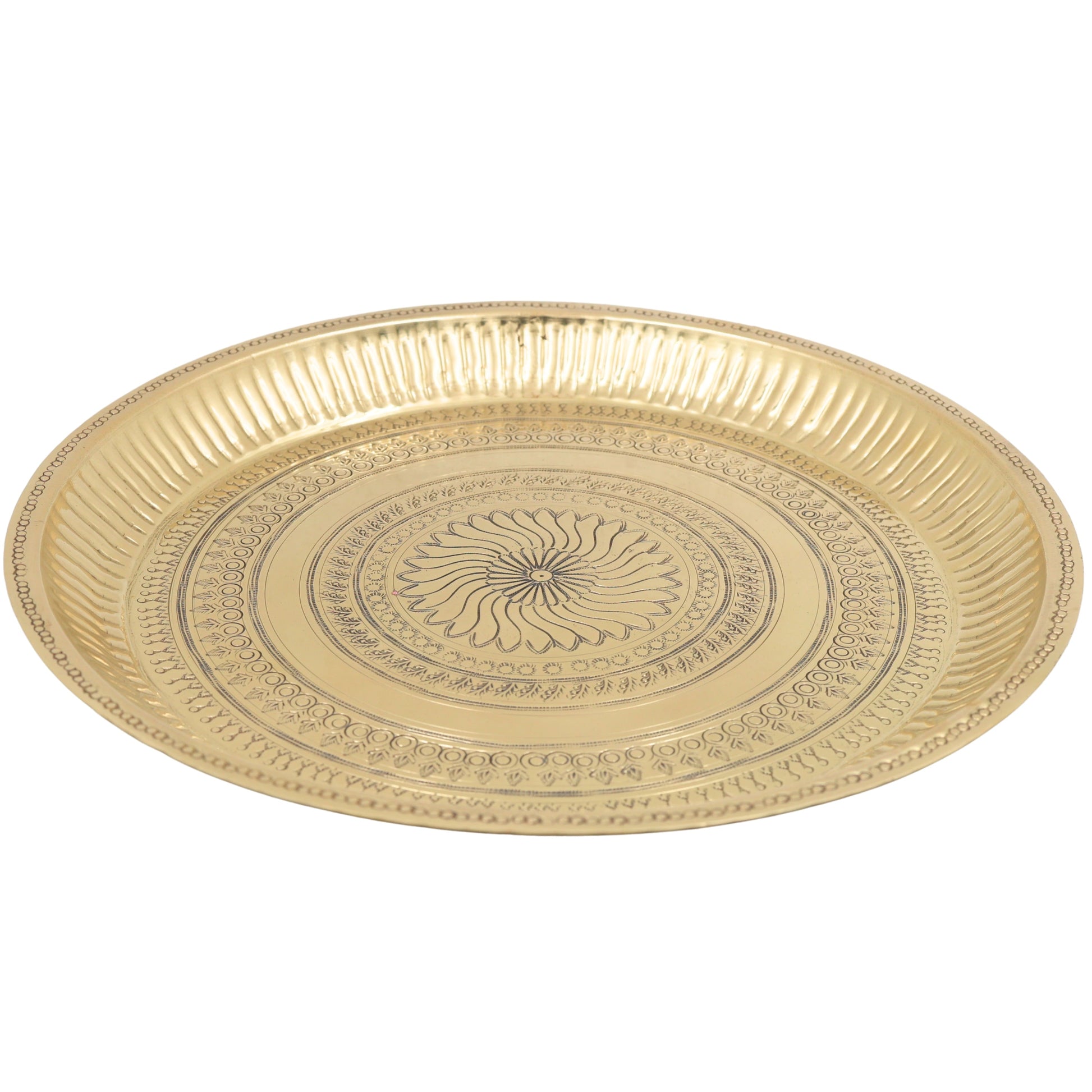 Handcrafted Traditional Brass Pooja Thali, Pure Brass Aarti Prayer Plate for Home Temple Worship & Gifting, Gold, 11.5 Inch, 1 Piece