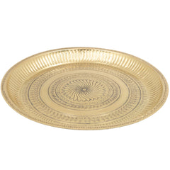 Handcrafted Traditional Brass Pooja Thali, Pure Brass Aarti Prayer Plate for Home Temple Worship & Gifting, Gold, 11.5 Inch, 1 Piece