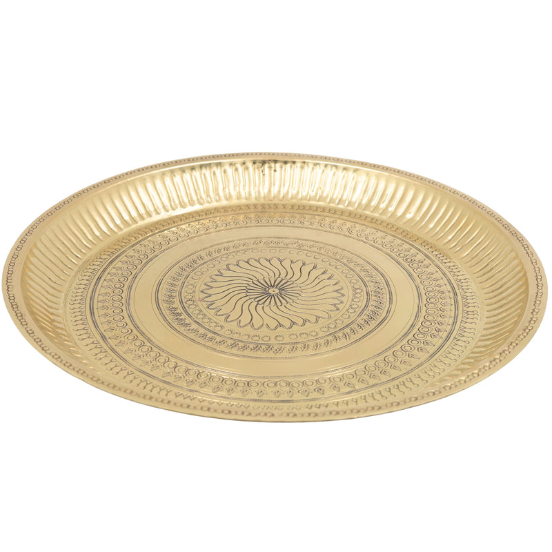 Handcrafted Traditional Brass Pooja Thali, Pure Brass Aarti Prayer Plate for Home Temple Worship & Gifting, Gold, 11.5 Inch, 1 Piece