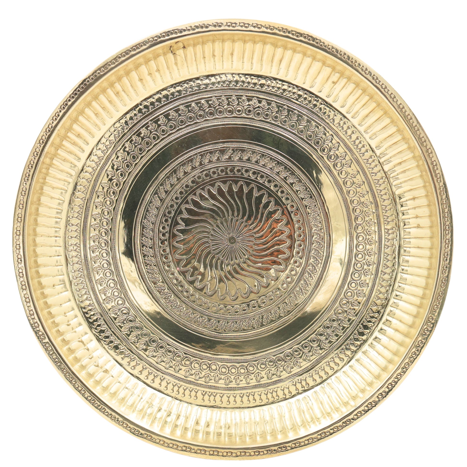 Handcrafted Traditional Brass Pooja Thali, Pure Brass Aarti Prayer Plate for Home Temple Worship & Gifting, Gold, 11.5 Inch, 1 Piece