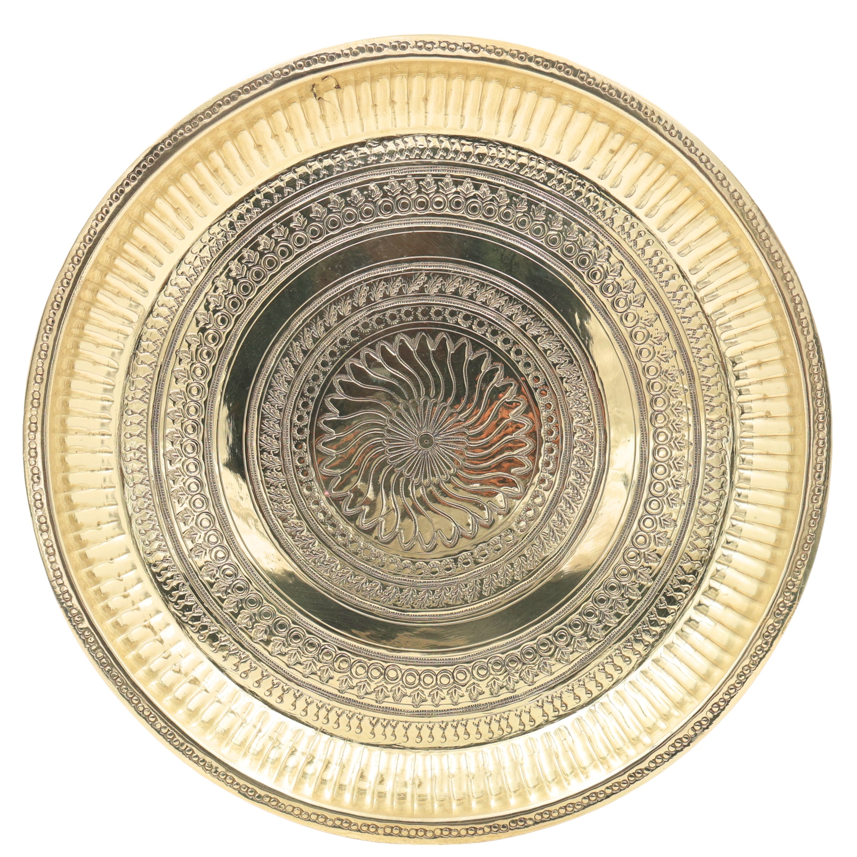 Handcrafted Traditional Brass Pooja Thali, Pure Brass Aarti Prayer Plate for Home Temple Worship & Gifting, Gold, 11.5 Inch, 1 Piece