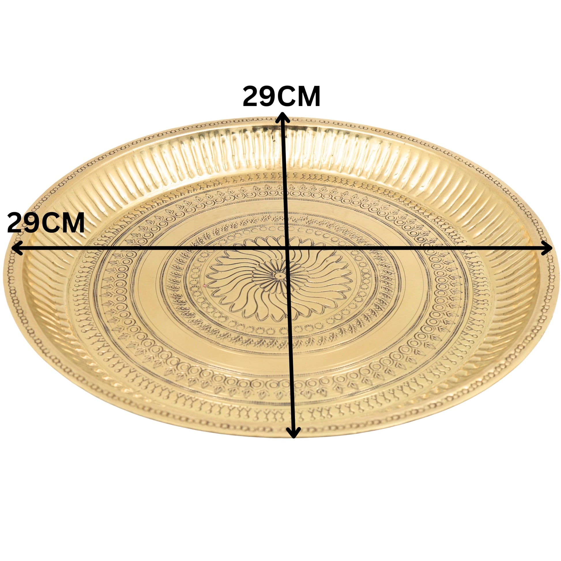 Handcrafted Traditional Brass Pooja Thali, Pure Brass Aarti Prayer Plate for Home Temple Worship & Gifting, Gold, 11.5 Inch, 1 Piece