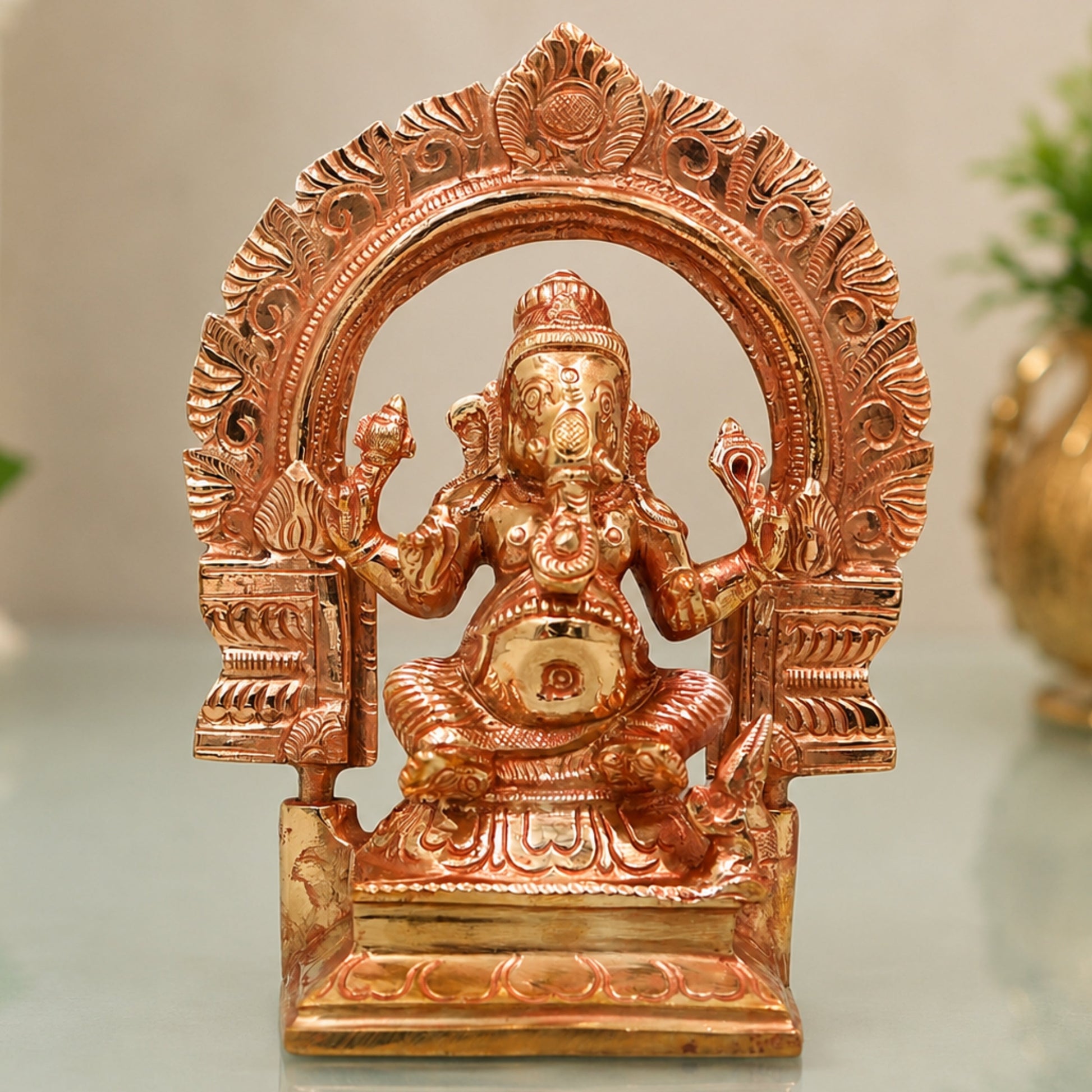 Bronze Ganesha Idol, Handcrafted Chola Ganapati Vinayaka Statue for Pooja, Home Temple, Decor & Gifting, Gold, 6.5 Inch, 1 Piece