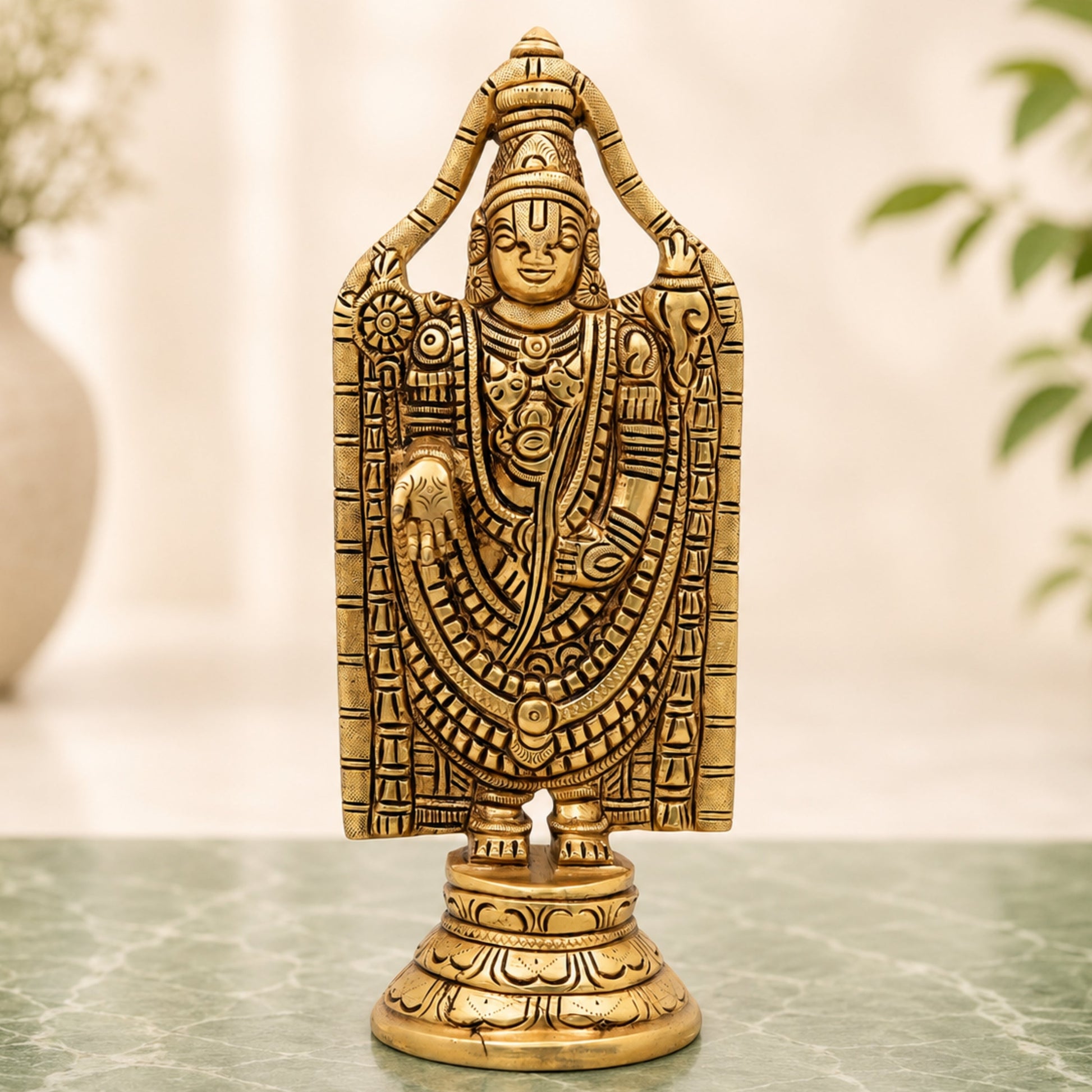 Brass Venkateshwara Idol, Handcrafted Tirupati Balaji Srinivasa Murti for Pooja, Home Temple, Décor & Gifting, Gold, 8.5 Inch, 1 Piece