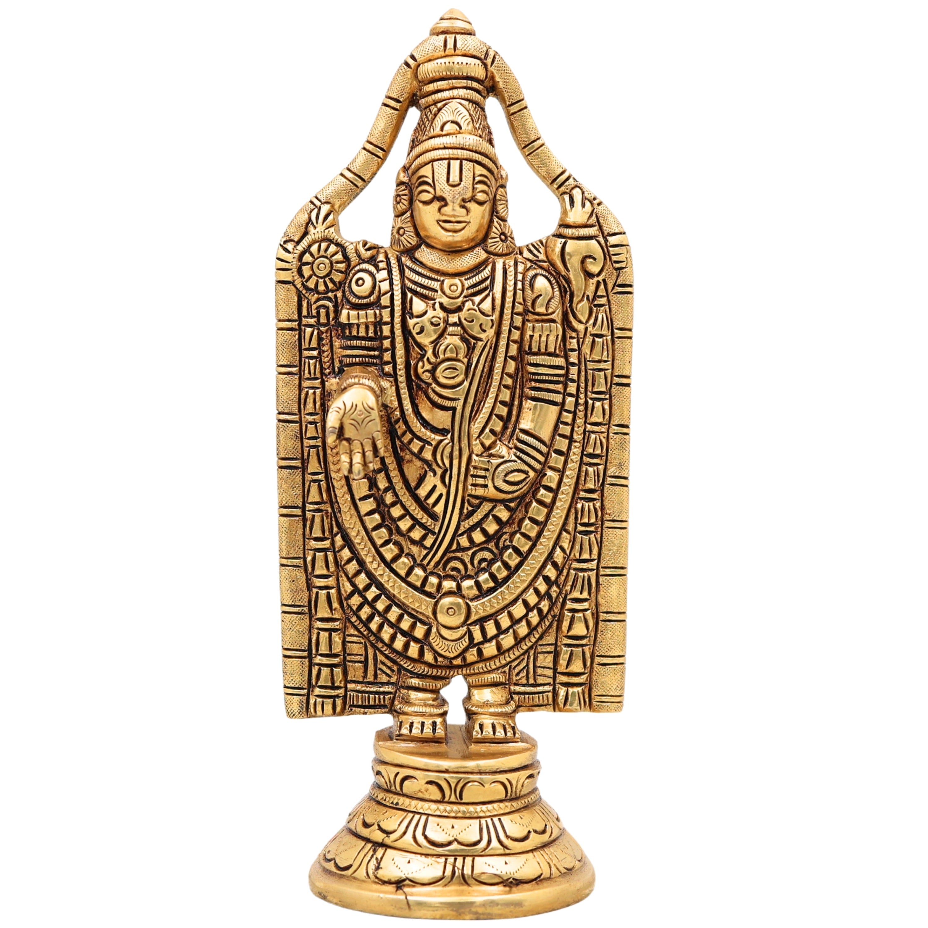 Brass Venkateshwara Idol, Handcrafted Tirupati Balaji Srinivasa Murti for Pooja, Home Temple, Décor & Gifting, Gold, 8.5 Inch, 1 Piece