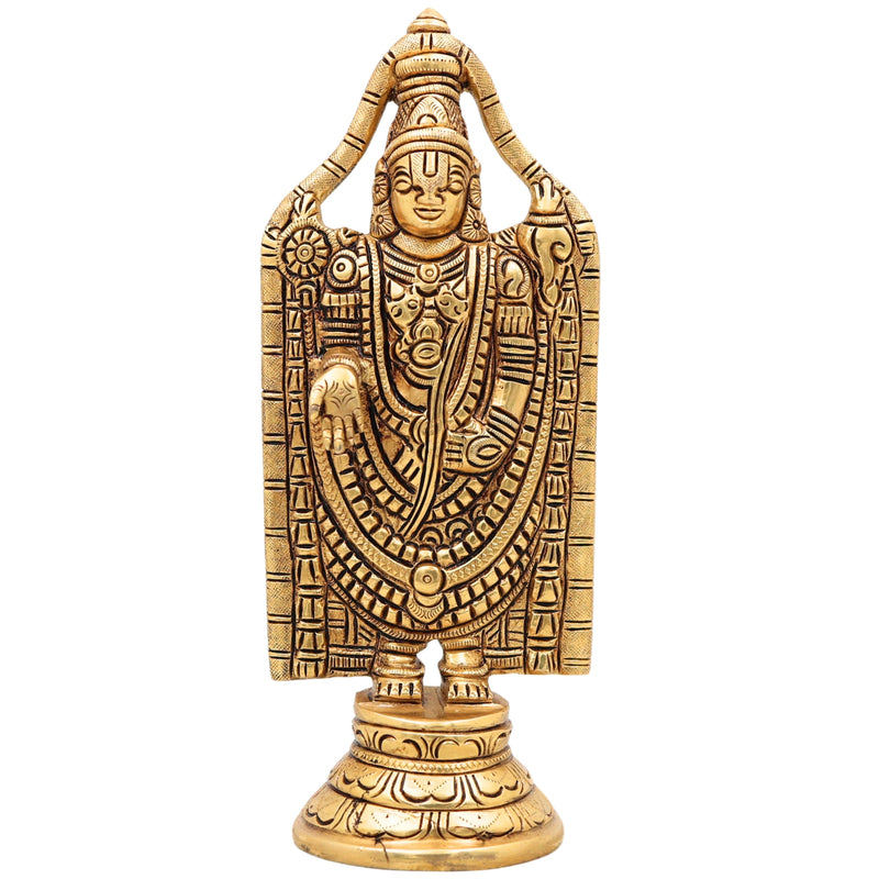 Brass Venkateshwara Idol, Handcrafted Tirupati Balaji Srinivasa Murti for Pooja, Home Temple, Décor & Gifting, Gold, 8.5 Inch, 1 Piece