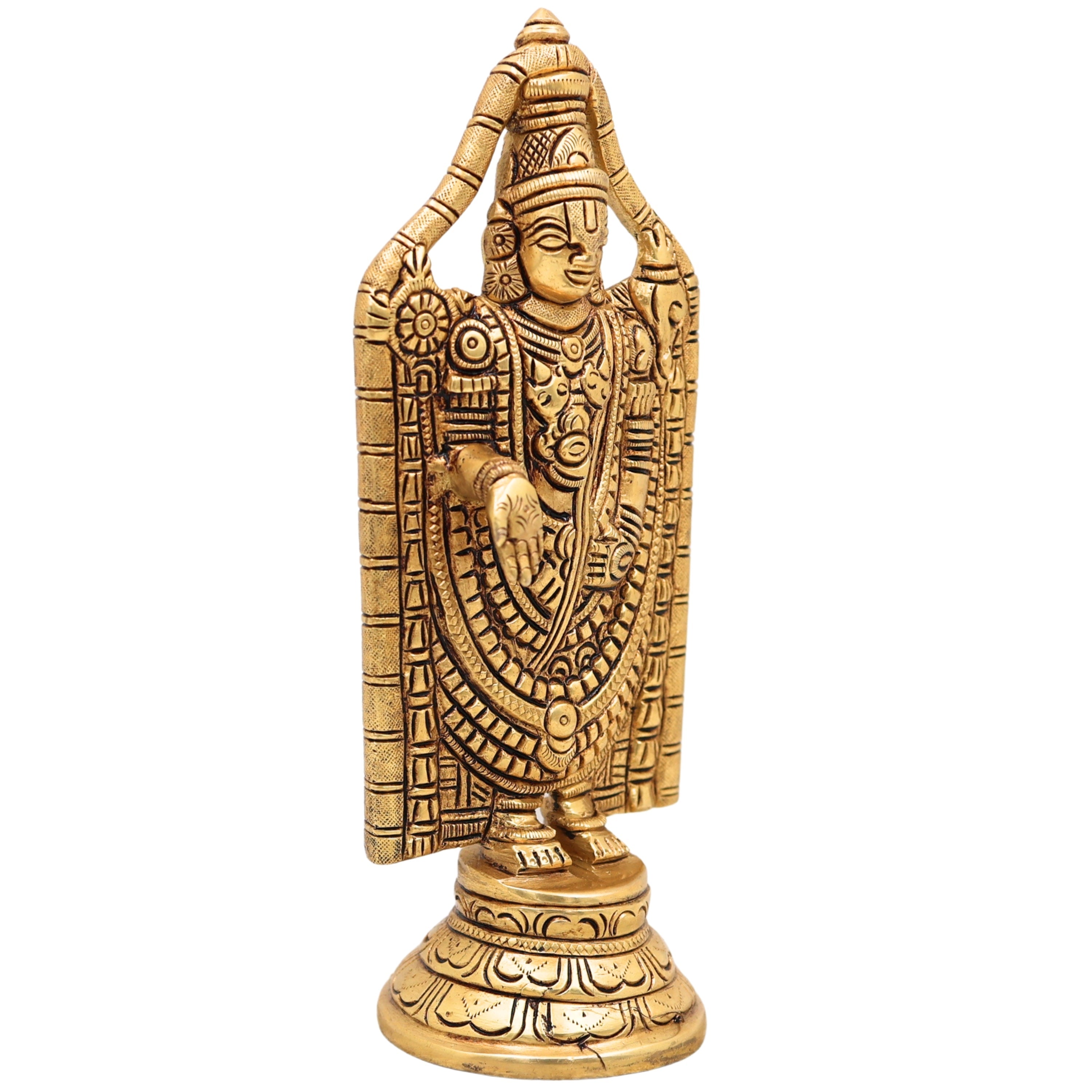 Brass Venkateshwara Idol, Handcrafted Tirupati Balaji Srinivasa Murti for Pooja, Home Temple, Décor & Gifting, Gold, 8.5 Inch, 1 Piece