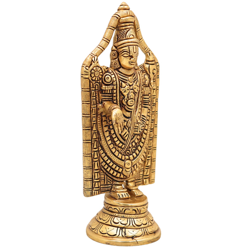 Brass Venkateshwara Idol, Handcrafted Tirupati Balaji Srinivasa Murti for Pooja, Home Temple, Décor & Gifting, Gold, 8.5 Inch, 1 Piece