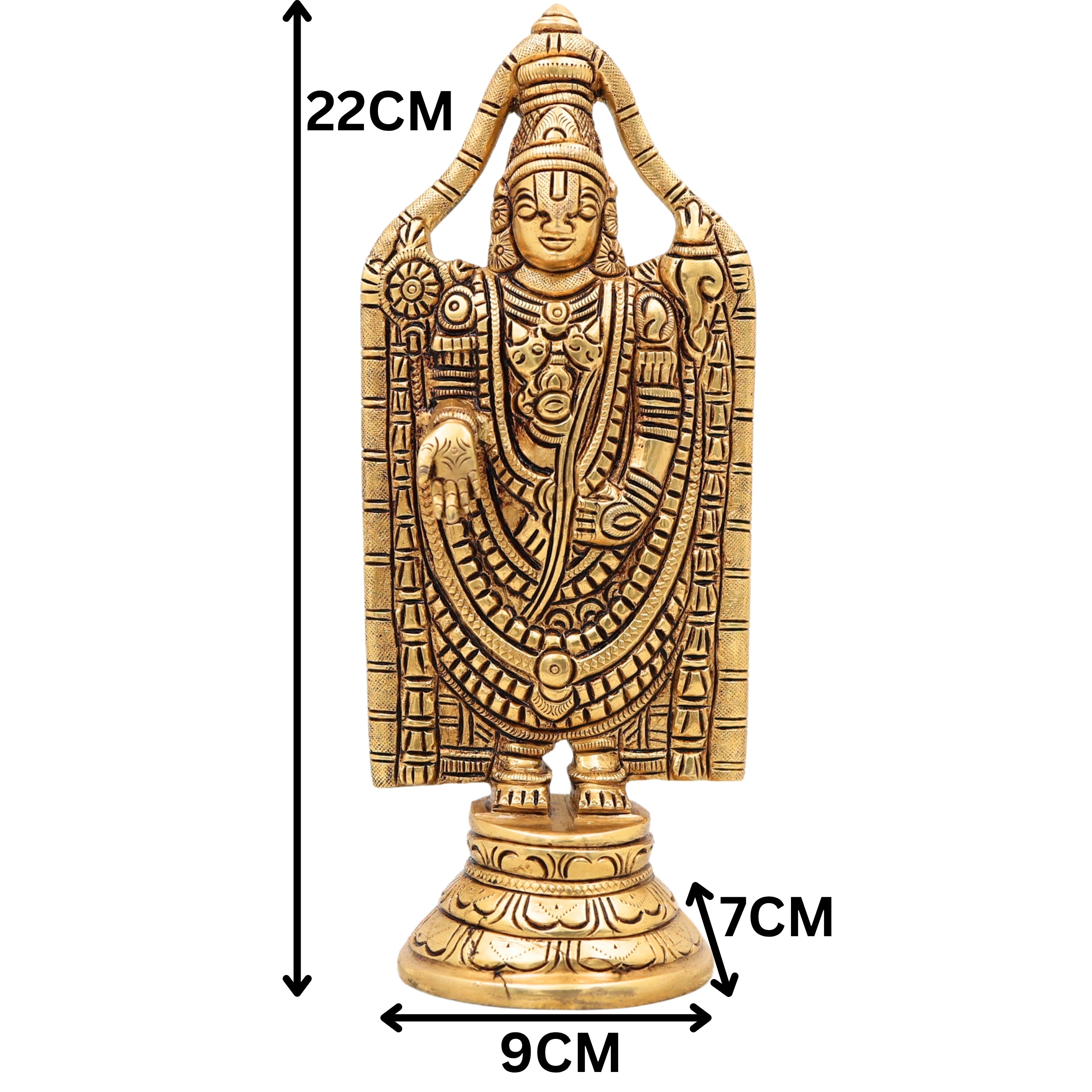 Brass Venkateshwara Idol, Handcrafted Tirupati Balaji Srinivasa Murti for Pooja, Home Temple, Décor & Gifting, Gold, 8.5 Inch, 1 Piece