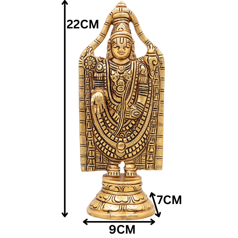 Brass Venkateshwara Idol, Handcrafted Tirupati Balaji Srinivasa Murti for Pooja, Home Temple, Décor & Gifting, Gold, 8.5 Inch, 1 Piece