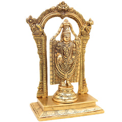 Handcrafted Traditional Brass Tirupati Balaji Venkateswara Srinivasa Prabhavali with Chowki Idol for Pooja, Home Decor & Gifting, Gold, 12 Inch, 1 Piece