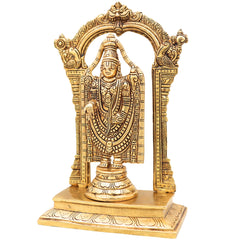 Handcrafted Traditional Brass Tirupati Balaji Venkateswara Srinivasa Prabhavali with Chowki Idol for Pooja, Home Decor & Gifting, Gold, 12 Inch, 1 Piece