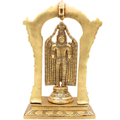 Handcrafted Traditional Brass Tirupati Balaji Venkateswara Srinivasa Prabhavali with Chowki Idol for Pooja, Home Decor & Gifting, Gold, 12 Inch, 1 Piece