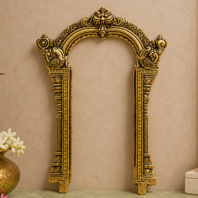 Brass Prabhavali for God Idols, Handcrafted Traditional Chola Temple Arch Halo Frame for Pooja, Mandir & Home Decor, Gold, 12 Inch, 1 Piece