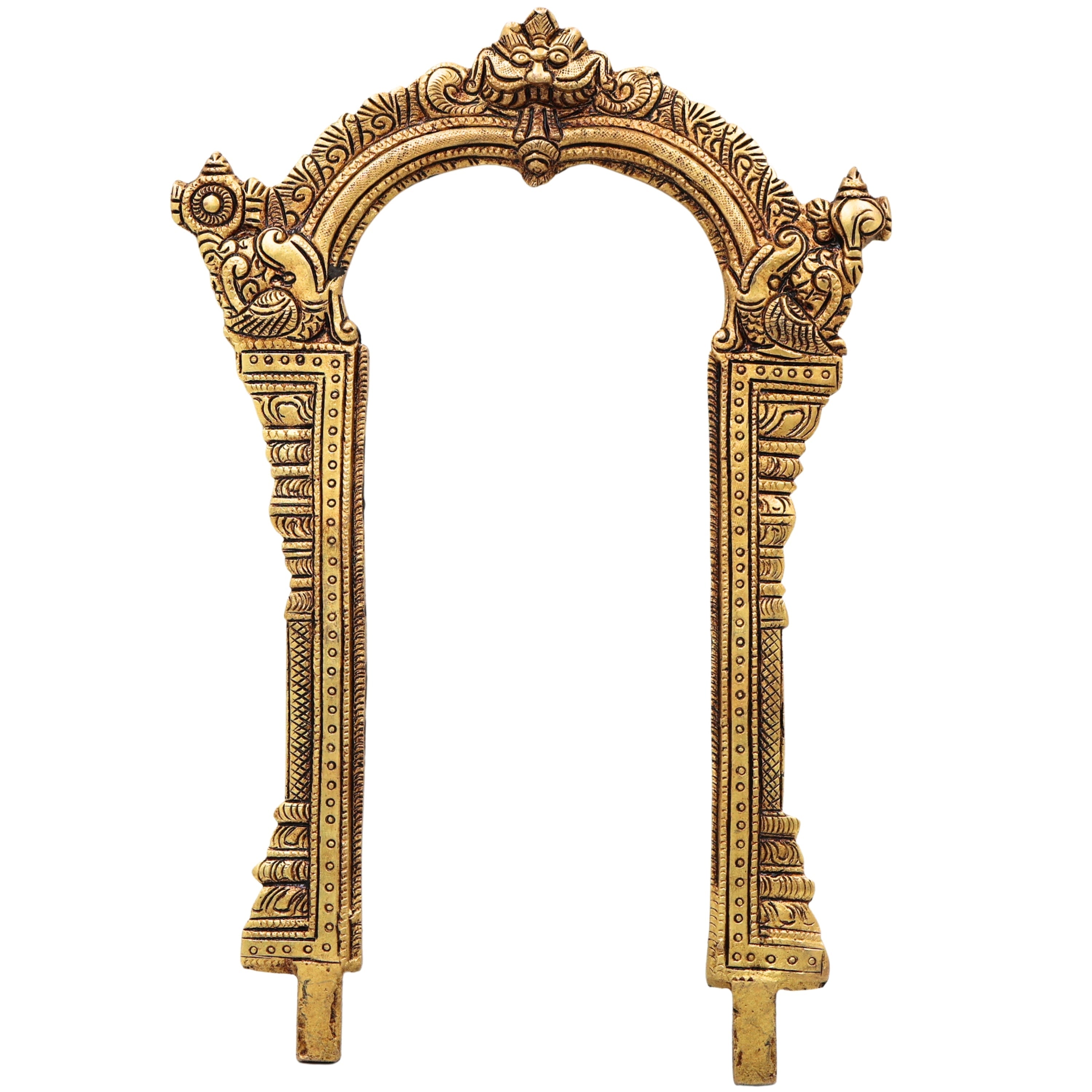 Brass Prabhavali for God Idols, Handcrafted Traditional Chola Temple Arch Halo Frame for Pooja, Mandir & Home Decor, Gold, 12 Inch, 1 Piece
