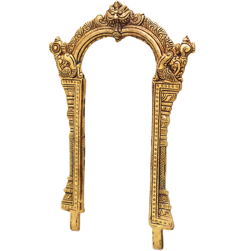 Brass Prabhavali for God Idols, Handcrafted Traditional Chola Temple Arch Halo Frame for Pooja, Mandir & Home Decor, Gold, 12 Inch, 1 Piece