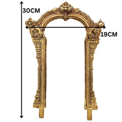 Brass Prabhavali for God Idols, Handcrafted Traditional Chola Temple Arch Halo Frame for Pooja, Mandir & Home Decor, Gold, 12 Inch, 1 Piece