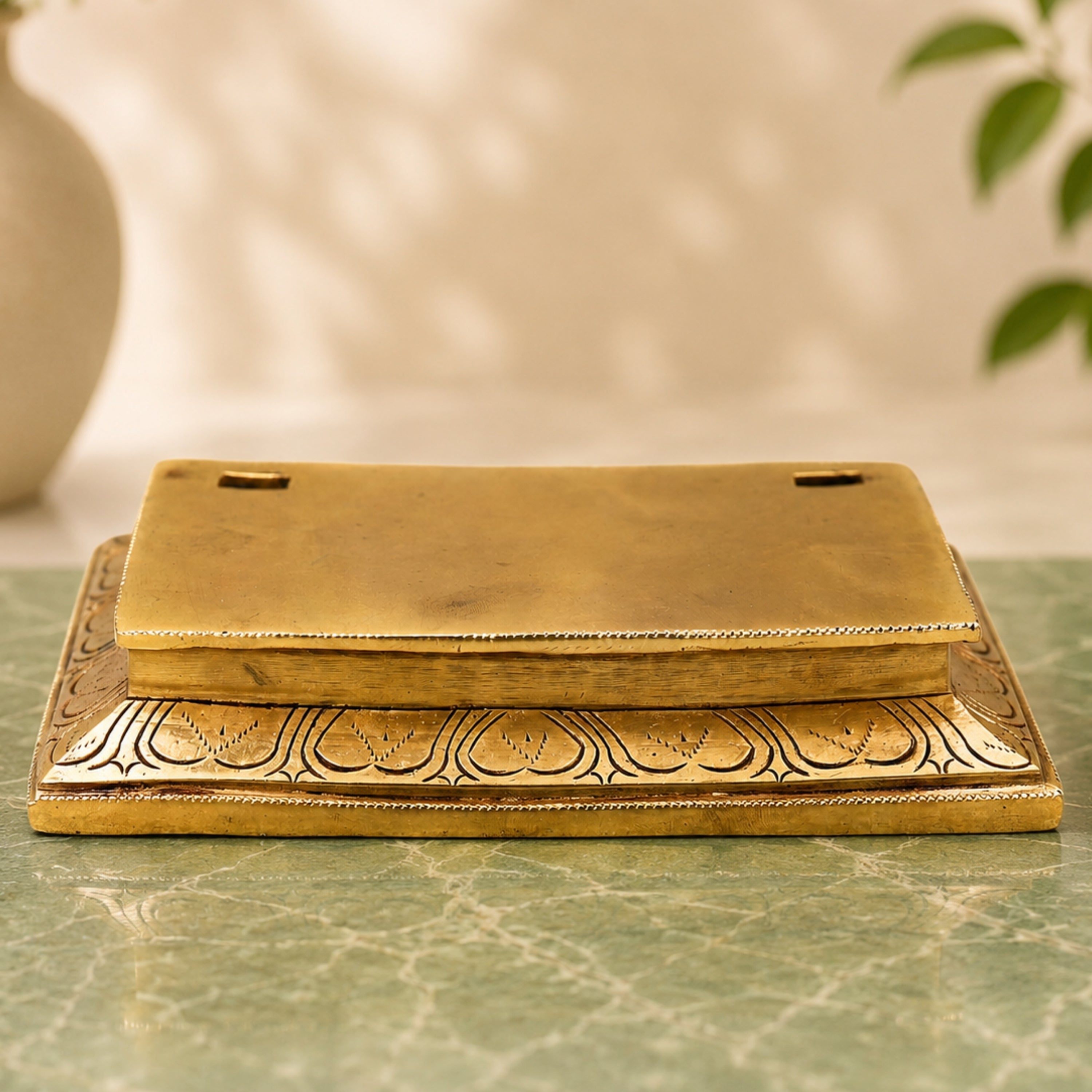 Handcrafted Traditional Brass Chowki, Brass Pooja Peetham for Mandir, Home Temple, Spiritual Decor & Gifting, Gold, 1.5 Inch, 1 Piece
