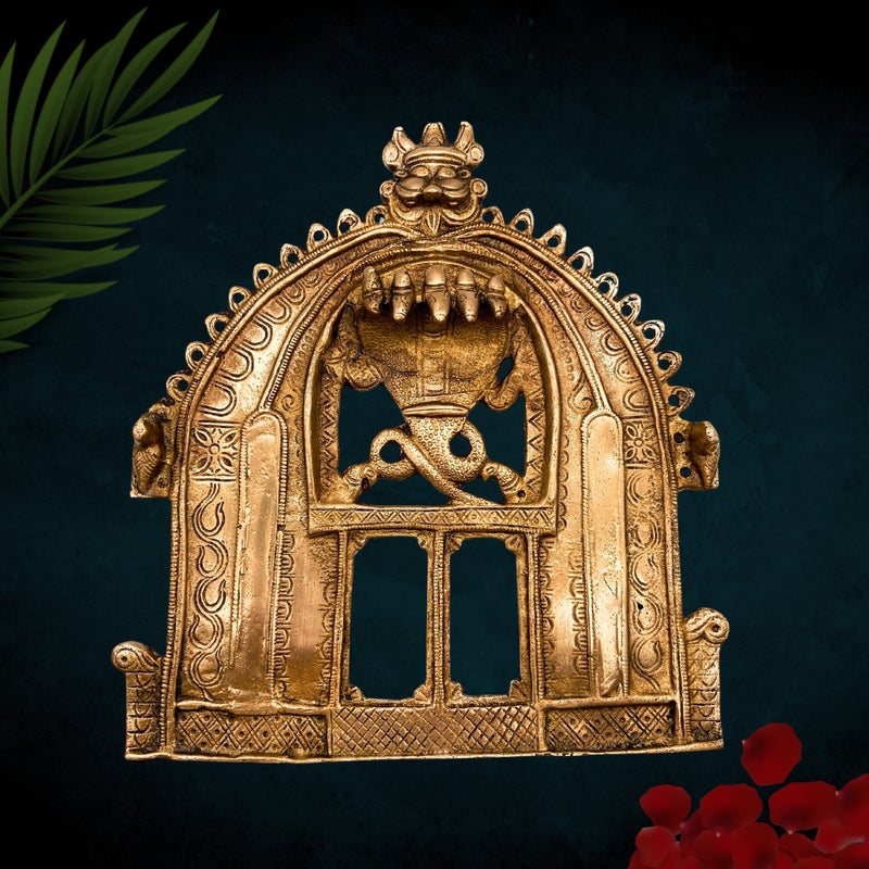 Bhunes Handmade Brass Prabhavali Frame Arch – Traditional Prabhawali Wall Hanging for Temple & Home Decor | Prabhaval Backplate for Deity Idol with Aura Design, Gold, 9 Inch, 1 Piece