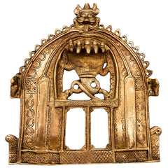 Bhunes Handmade Brass Prabhavali Frame Arch – Traditional Prabhawali Wall Hanging for Temple & Home Decor | Prabhaval Backplate for Deity Idol with Aura Design, Gold, 9 Inch, 1 Piece