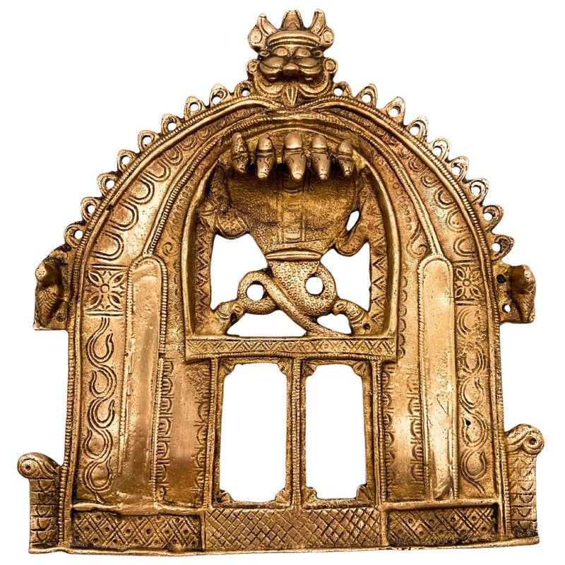 Bhunes Handmade Brass Prabhavali Frame Arch – Traditional Prabhawali Wall Hanging for Temple & Home Decor | Prabhaval Backplate for Deity Idol with Aura Design, Gold, 9 Inch, 1 Piece
