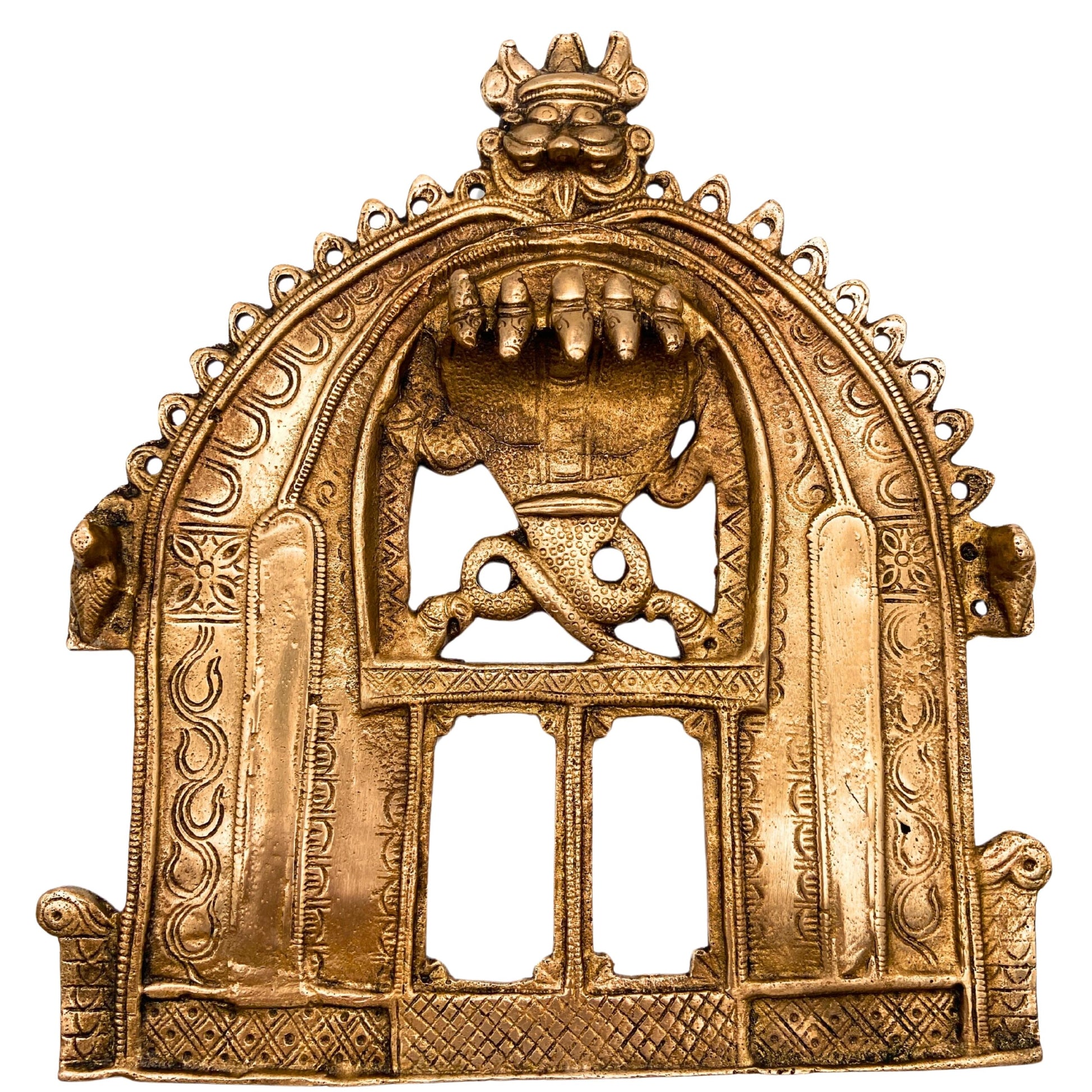 Bhunes Handmade Brass Prabhavali Frame Arch – Traditional Prabhawali Wall Hanging for Temple & Home Decor | Prabhaval Backplate for Deity Idol with Aura Design, Gold, 9 Inch, 1 Piece