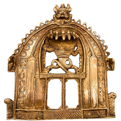 Bhunes Handmade Brass Prabhavali Frame Arch – Traditional Prabhawali Wall Hanging for Temple & Home Decor | Prabhaval Backplate for Deity Idol with Aura Design, Gold, 9 Inch, 1 Piece