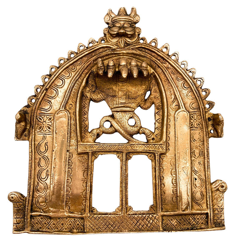 Bhunes Handmade Brass Prabhavali Frame Arch – Traditional Prabhawali Wall Hanging for Temple & Home Decor | Prabhaval Backplate for Deity Idol with Aura Design, Gold, 9 Inch, 1 Piece