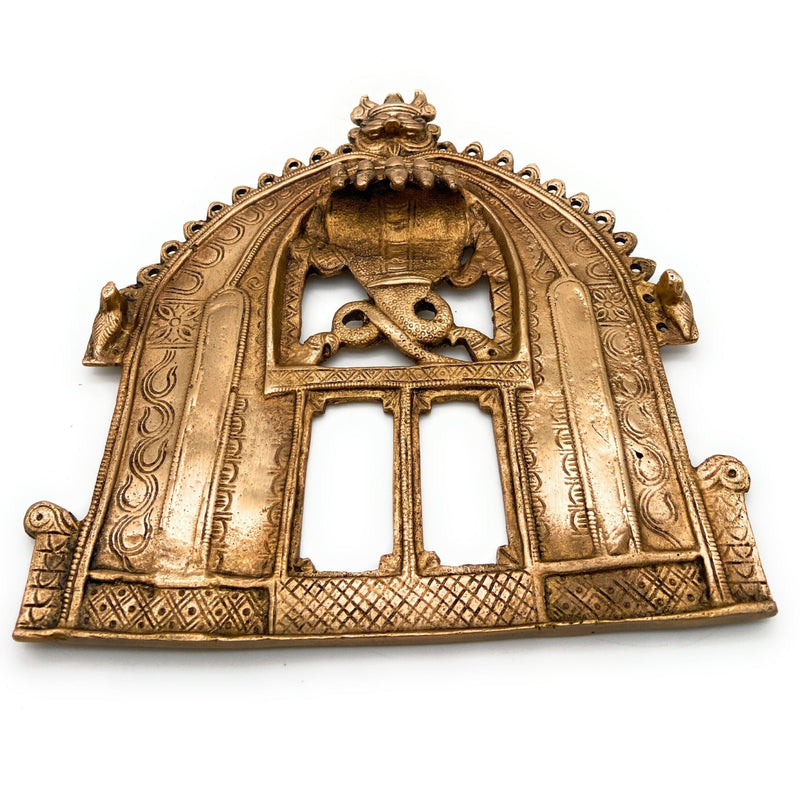 Bhunes Handmade Brass Prabhavali Frame Arch – Traditional Prabhawali Wall Hanging for Temple & Home Decor | Prabhaval Backplate for Deity Idol with Aura Design, Gold, 9 Inch, 1 Piece