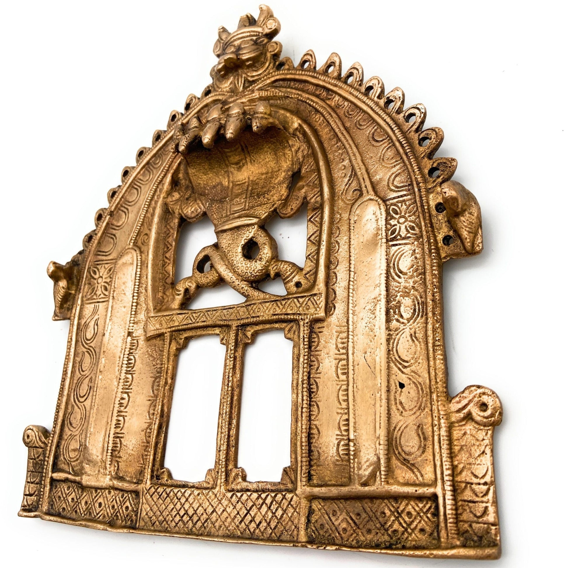 Bhunes Handmade Brass Prabhavali Frame Arch – Traditional Prabhawali Wall Hanging for Temple & Home Decor | Prabhaval Backplate for Deity Idol with Aura Design, Gold, 9 Inch, 1 Piece