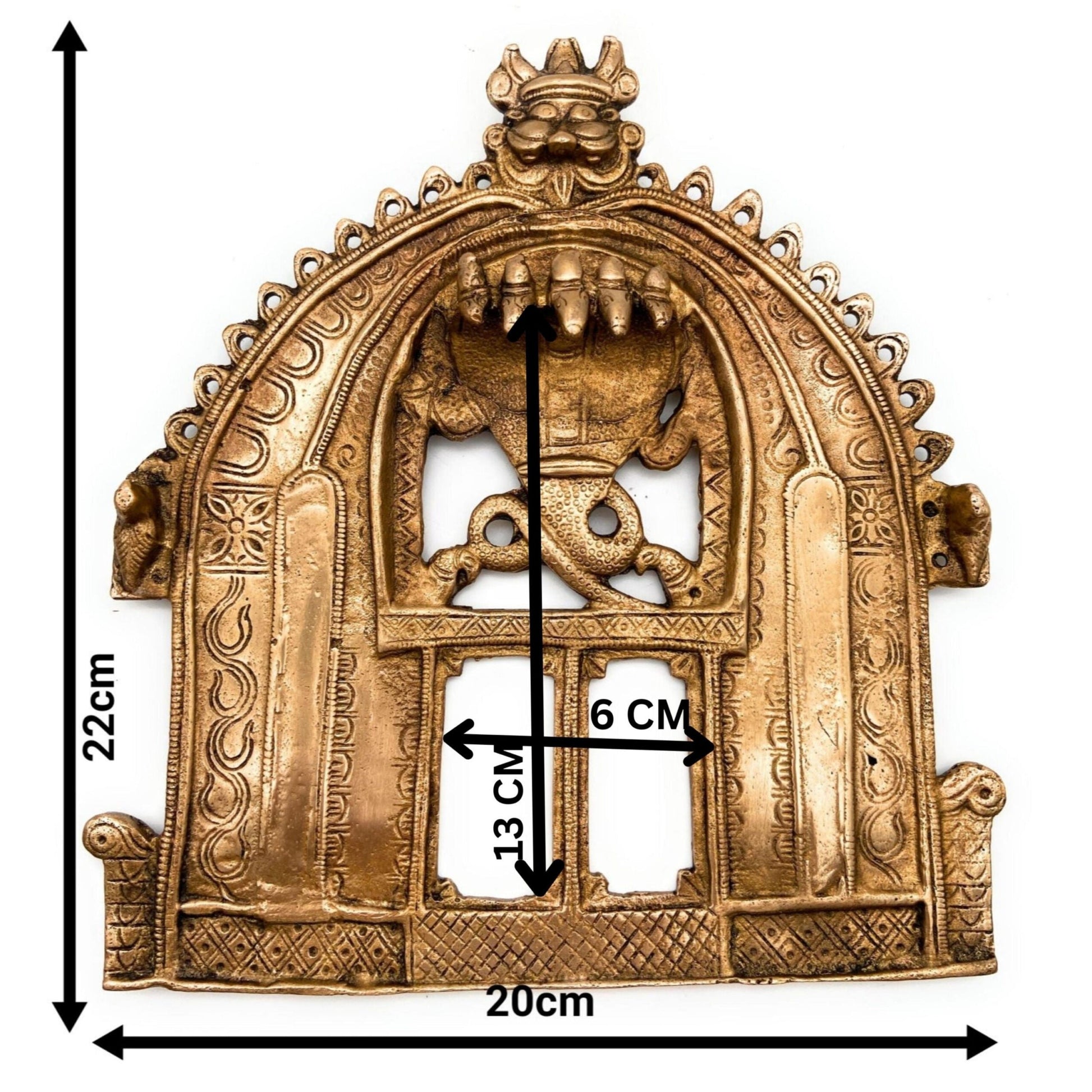Bhunes Handmade Brass Prabhavali Frame Arch – Traditional Prabhawali Wall Hanging for Temple & Home Decor | Prabhaval Backplate for Deity Idol with Aura Design, Gold, 9 Inch, 1 Piece