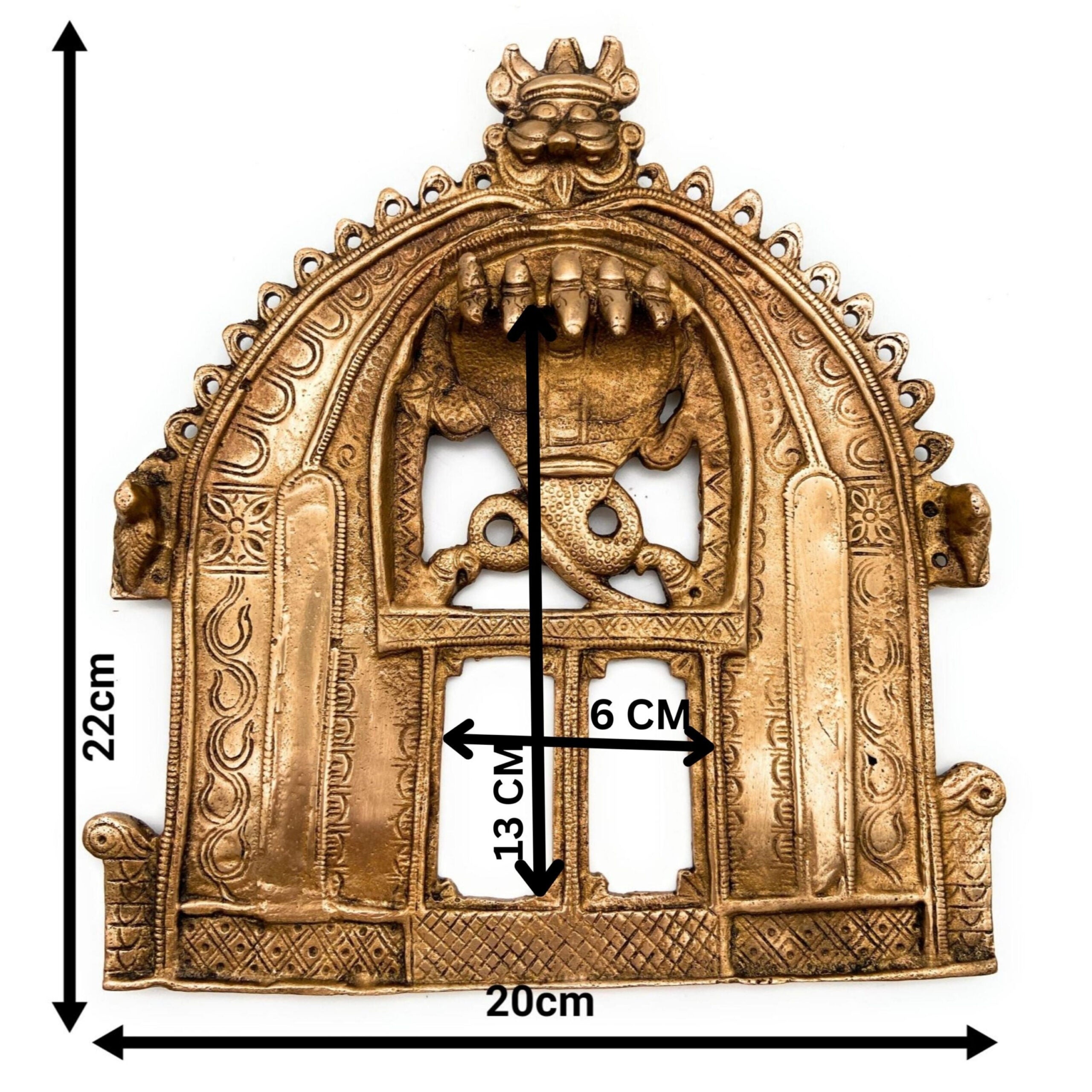 Bhunes Handmade Brass Prabhavali Frame Arch – Traditional Prabhawali Wall Hanging for Temple & Home Decor | Prabhaval Backplate for Deity Idol with Aura Design, Gold, 9 Inch, 1 Piece