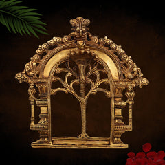 Bhunes Brass Prabhavali Arch Frame – Wall Hanging Kirtimukha Prabhawali | Traditional Pooja Temple Decor | Prabhaval for Home & Deity Idol Backdrop, Gold, 8 Inch, 1 Piece