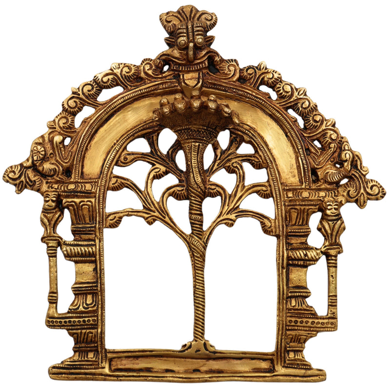 Bhunes Brass Prabhavali Arch Frame – Wall Hanging Kirtimukha Prabhawali | Traditional Pooja Temple Decor | Prabhaval for Home & Deity Idol Backdrop, Gold, 8 Inch, 1 Piece