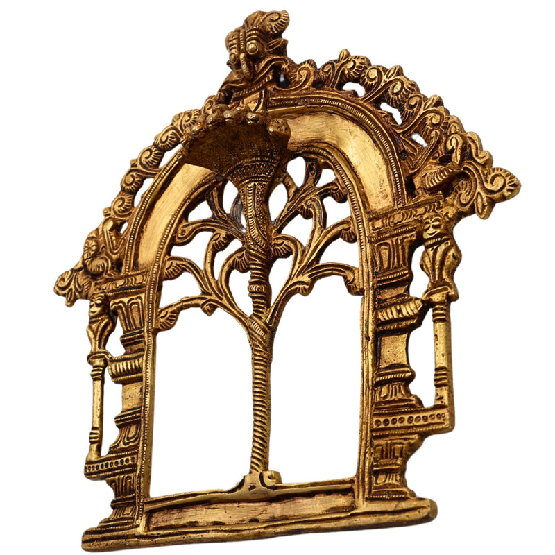 Bhunes Brass Prabhavali Arch Frame – Wall Hanging Kirtimukha Prabhawali | Traditional Pooja Temple Decor | Prabhaval for Home & Deity Idol Backdrop, Gold, 8 Inch, 1 Piece