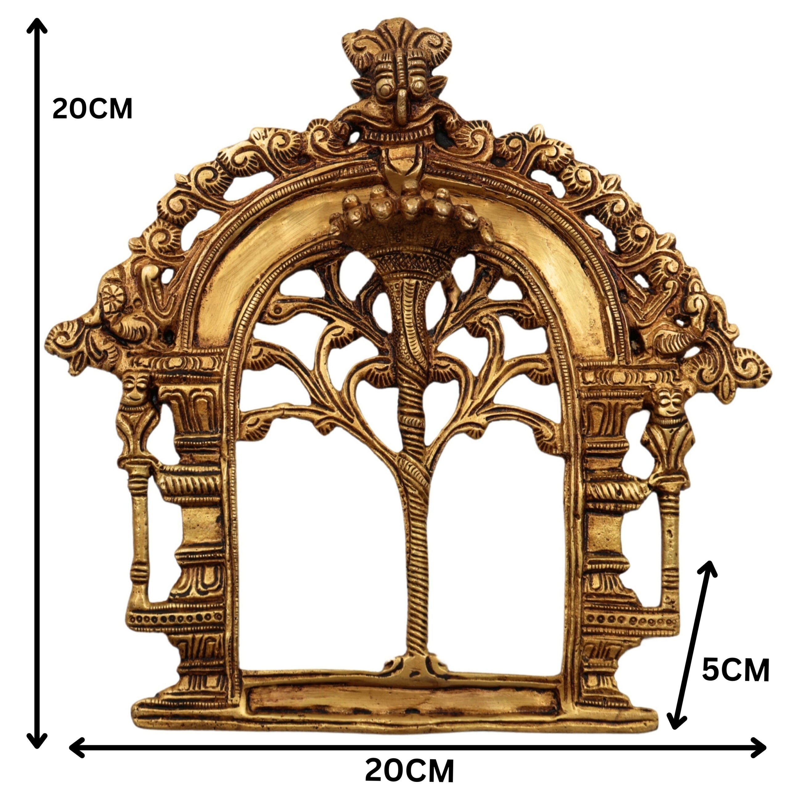 Bhunes Brass Prabhavali Arch Frame – Wall Hanging Kirtimukha Prabhawali | Traditional Pooja Temple Decor | Prabhaval for Home & Deity Idol Backdrop, Gold, 8 Inch, 1 Piece