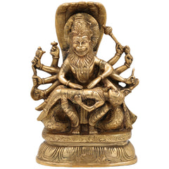 Ugra Narasimha Brass Idol Killing Hiranyakashipu, Lakshmi Narasimha Murti, Veera Narasimha Vigraha, Lord Narasimha Pooja Statue, Prahlada Protection Sculpture,Gold, 12 Inch, 1 Piece