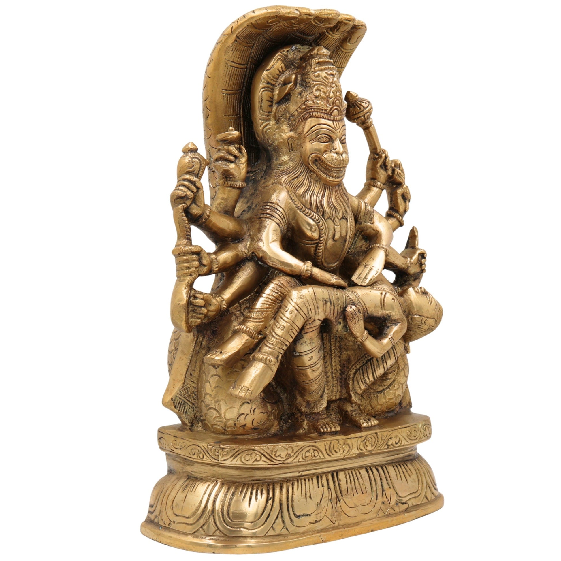 Ugra Narasimha Brass Idol Killing Hiranyakashipu, Lakshmi Narasimha Murti, Veera Narasimha Vigraha, Lord Narasimha Pooja Statue, Prahlada Protection Sculpture,Gold, 12 Inch, 1 Piece