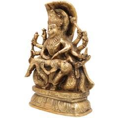 Ugra Narasimha Brass Idol Killing Hiranyakashipu, Lakshmi Narasimha Murti, Veera Narasimha Vigraha, Lord Narasimha Pooja Statue, Prahlada Protection Sculpture,Gold, 12 Inch, 1 Piece