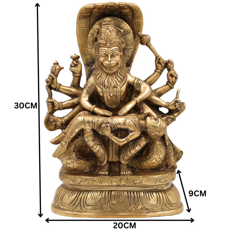 Ugra Narasimha Brass Idol Killing Hiranyakashipu, Lakshmi Narasimha Murti, Veera Narasimha Vigraha, Lord Narasimha Pooja Statue, Prahlada Protection Sculpture,Gold, 12 Inch, 1 Piece
