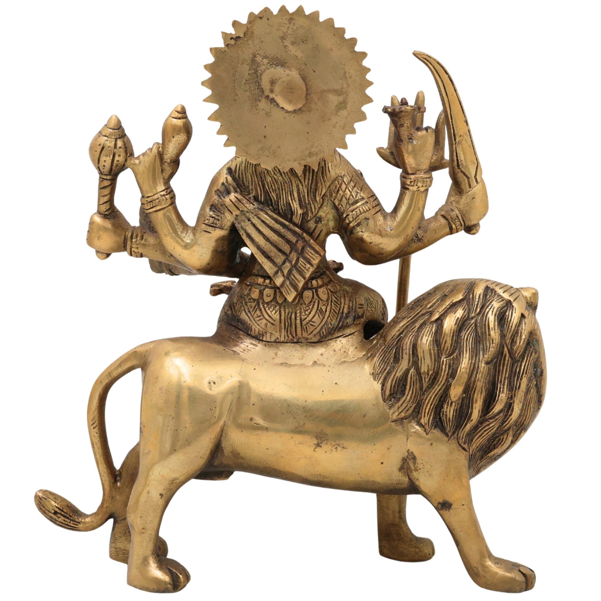 Brass Durga Devi Idol – Mahishasura Mardini | Simhavahini Adi Shakti Murti | Peetal Shakti Statue for Pooja, Home Temple & Decor,Gold, 10 Inch, 1 Piece