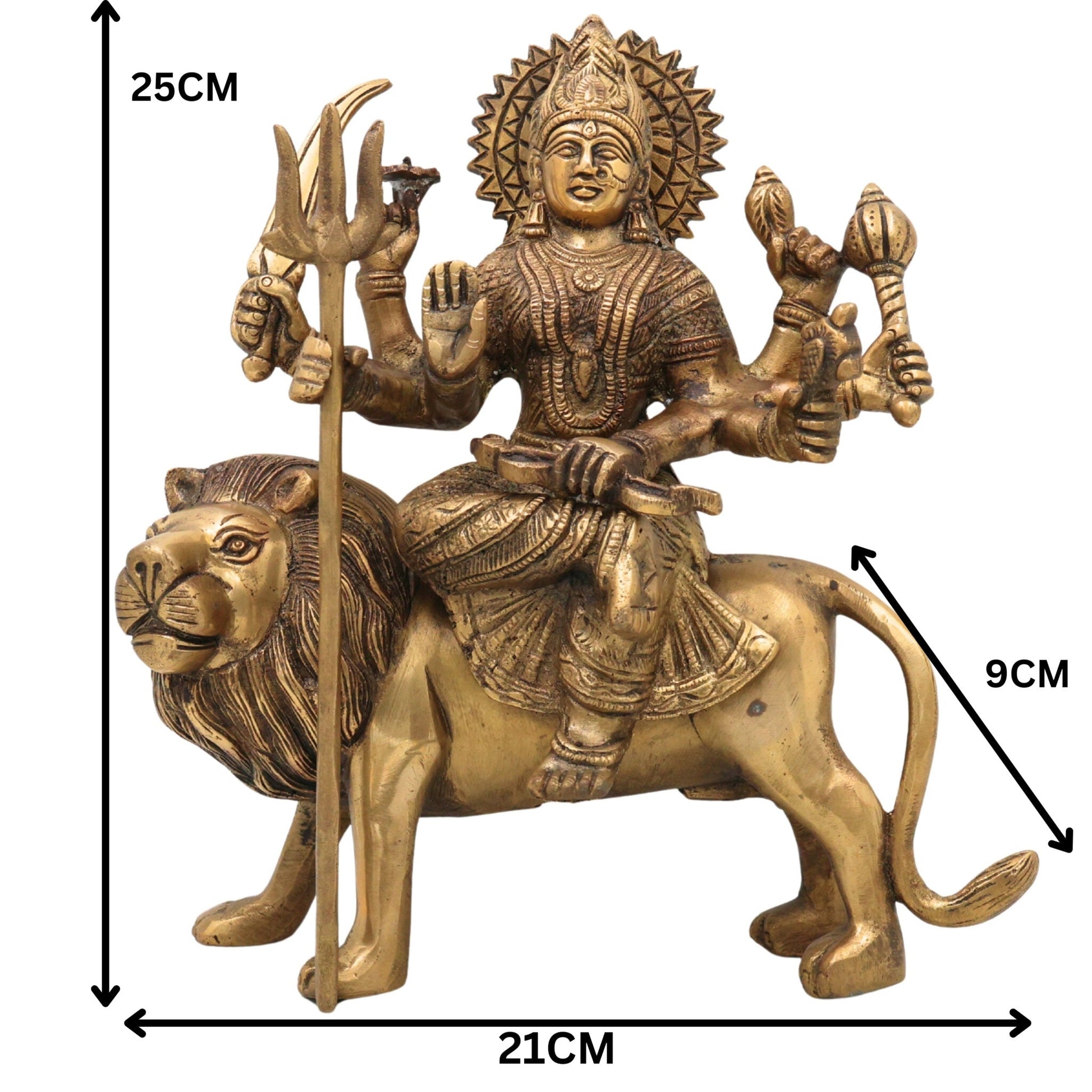 Brass Durga Devi Idol – Mahishasura Mardini | Simhavahini Adi Shakti Murti | Peetal Shakti Statue for Pooja, Home Temple & Decor,Gold, 10 Inch, 1 Piece