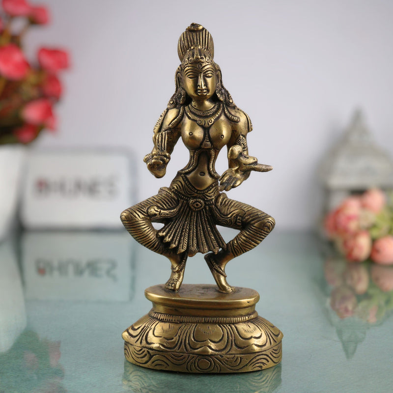 Brass Meenakshi Amman Idol, Madurai Meenakshi Devi Murti, Handcrafted Peetal Minakshi Statue for Pooja, Temple & Home Decor, Gold, 9.5 Inch, 1 Piece