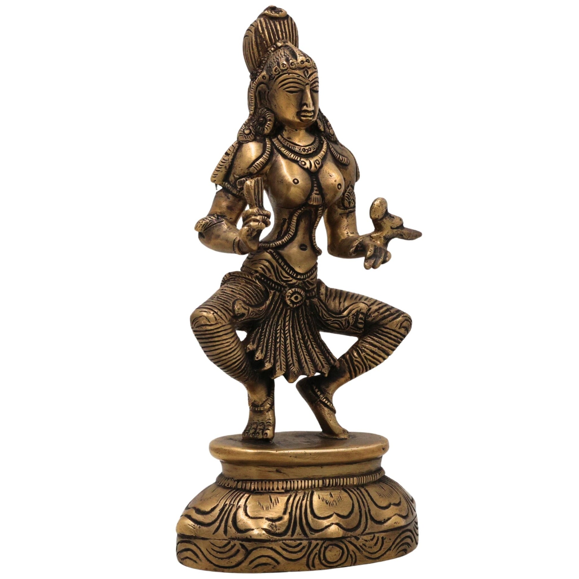Brass Meenakshi Amman Idol, Madurai Meenakshi Devi Murti, Handcrafted Peetal Minakshi Statue for Pooja, Temple & Home Decor, Gold, 9.5 Inch, 1 Piece