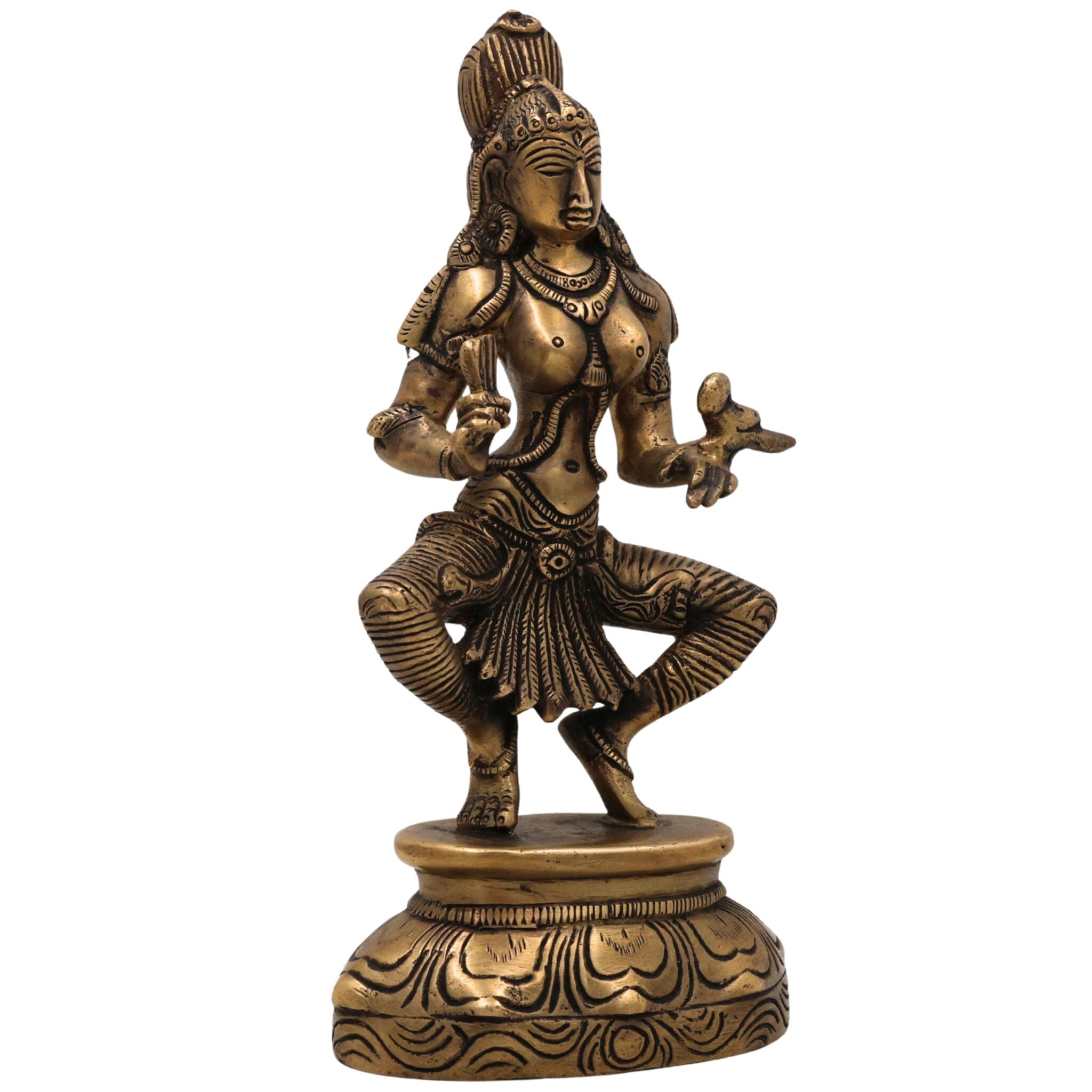 Brass Meenakshi Amman Idol, Madurai Meenakshi Devi Murti, Handcrafted Peetal Minakshi Statue for Pooja, Temple & Home Decor, Gold, 9.5 Inch, 1 Piece