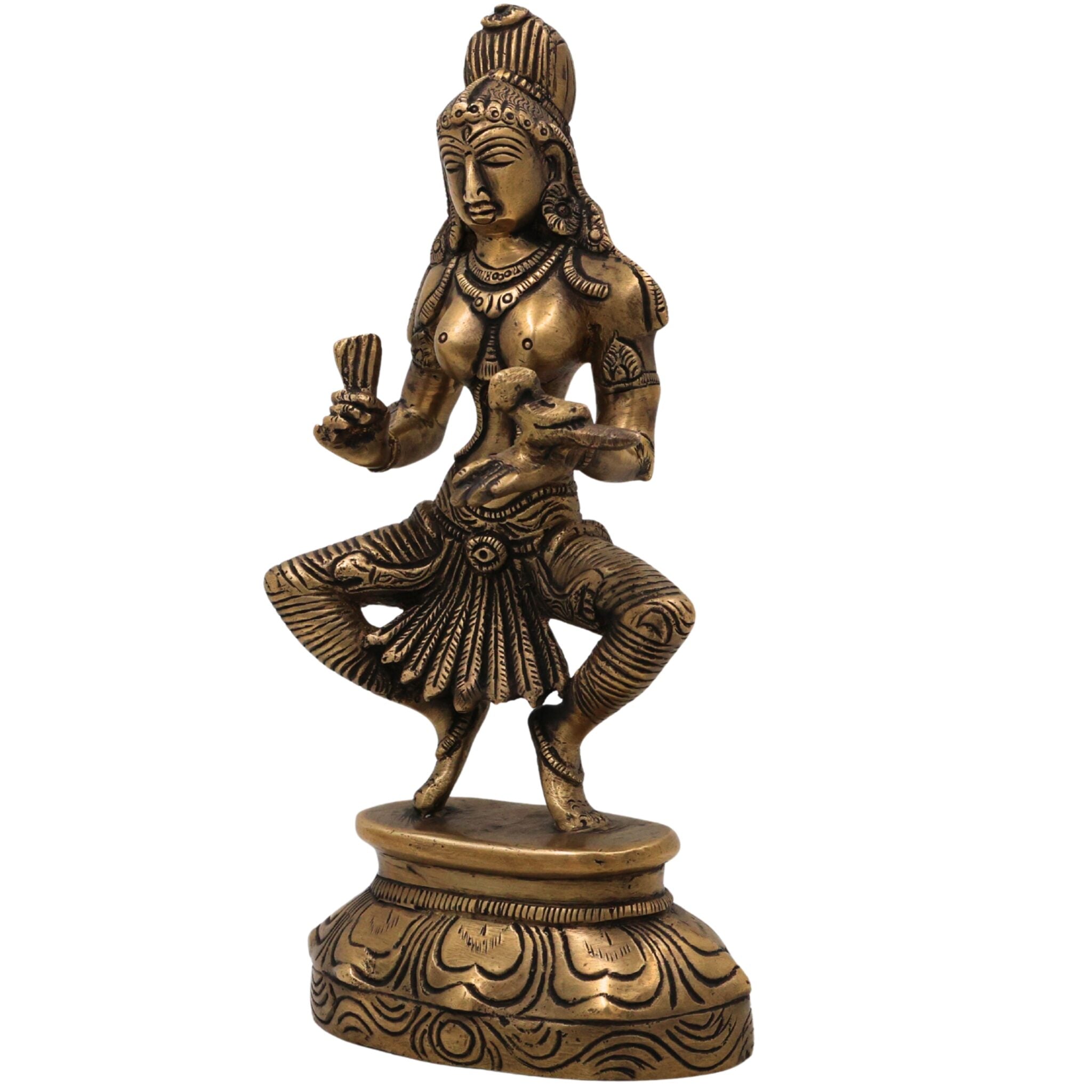 Brass Meenakshi Amman Idol, Madurai Meenakshi Devi Murti, Handcrafted Peetal Minakshi Statue for Pooja, Temple & Home Decor, Gold, 9.5 Inch, 1 Piece